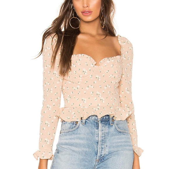 MAJORELLE Corie Crop Top Tan Ditsy Floral XXS - Picture 1 of 6